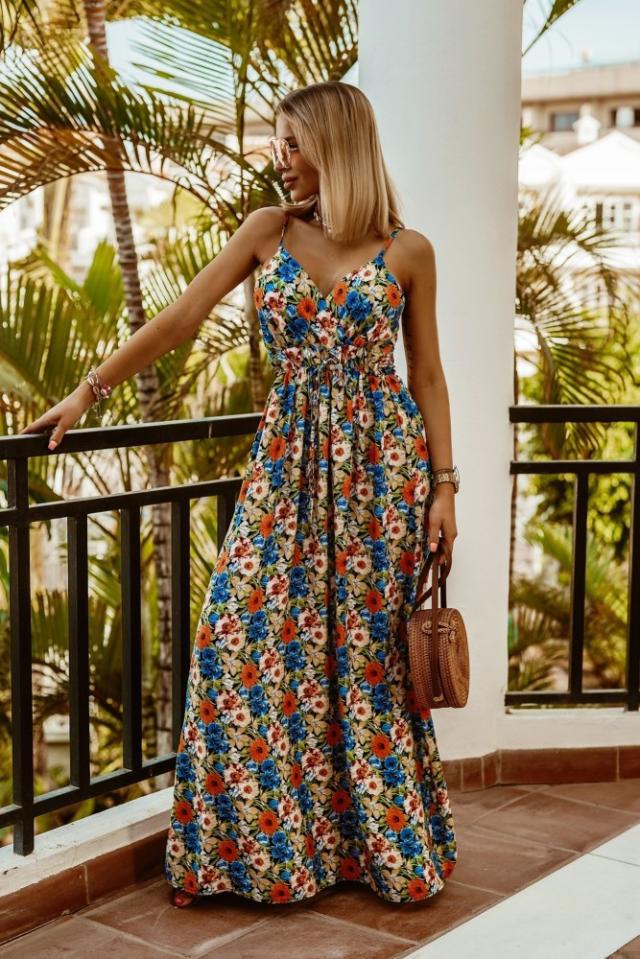 V neck sleeveless printed bohomia maxi dresses