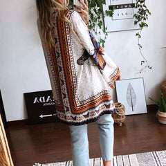 Casual Loose Floral print V neck Long sleeve Lacing Skater Dresses