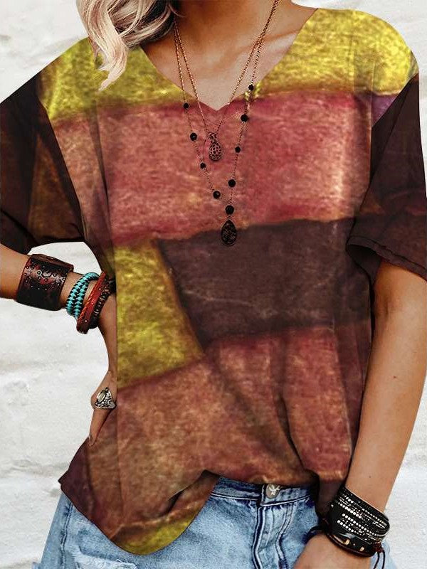 Casual Loose Gored V neck Short sleeve T-Shirts