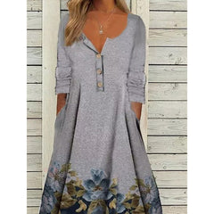 Round neck button women gray maxi dresses