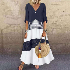 Casual Gored V neck Half sleeve Fastener Maxi Dresses