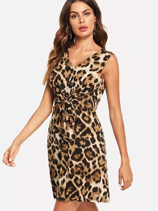 Sexy Leopard Sleeveless Skater Dresses