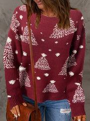 Christmas Tree Red and Green Long Sleeve Round Neck Sweaters