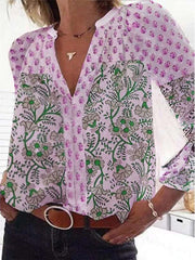 Casual Print V neck Long sleeve Blouses
