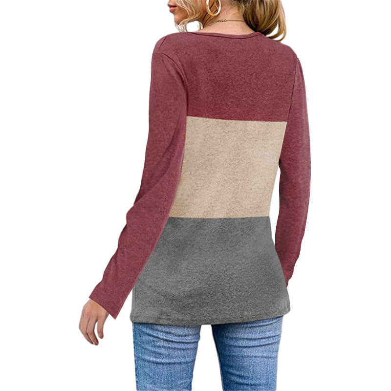 Casual V-neck long sleeve shirt pullover base top