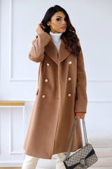 Simple long-sleeved big lapel double-breasted long coats