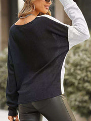 Casual Gored Kink V neck Long sleeve Knit T-Shirts