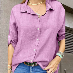 Casual Pure Lapel Long sleeve Blouses