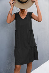 V neck plain sleeveless women elegant Shift Dresses