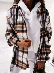 Casual Loose Plaid print Lapel Long sleeve Shirt Coats