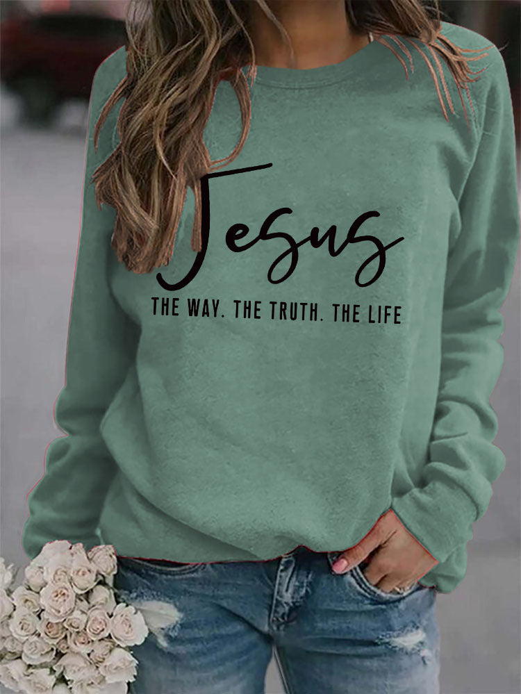 Round Neck Loose Jesus THE WAY Printed Long sleeve Sweatshirts