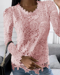 Round neck lace long sleeve fashion T-shirts
