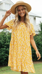 Casual Loose Floral pring Round neck Short sleeve Shift Dresses