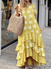 Round neck leopard printed short sleeve maxi dresses