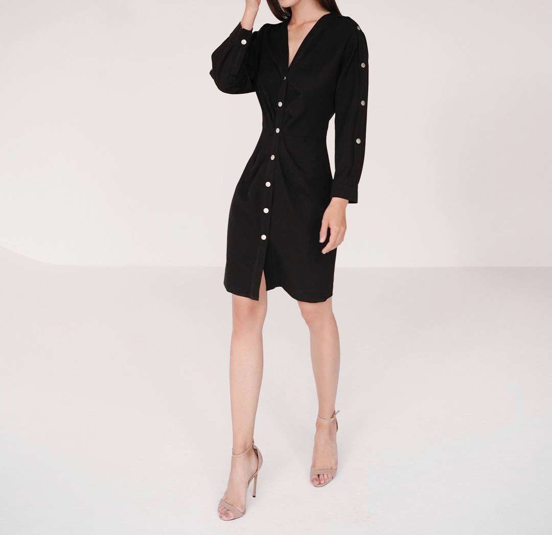 Fashion Elegant Pure V neck Long sleeve Fastener Skater Dresses