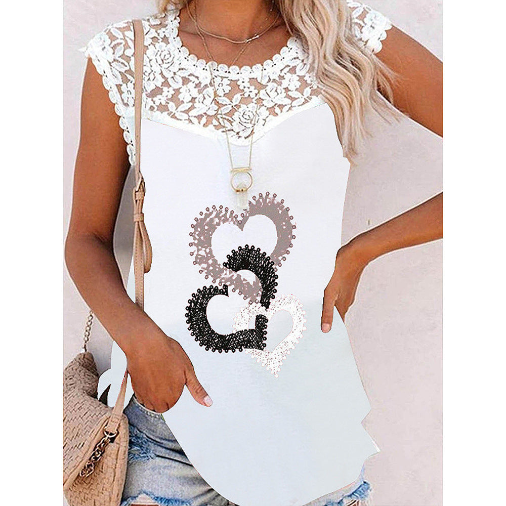 Women chic fashion sleevless lace shirts tops