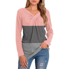 Casual V-neck long sleeve shirt pullover base top