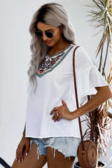 Casual Embroidery Round neck Short sleeve T-Shirts