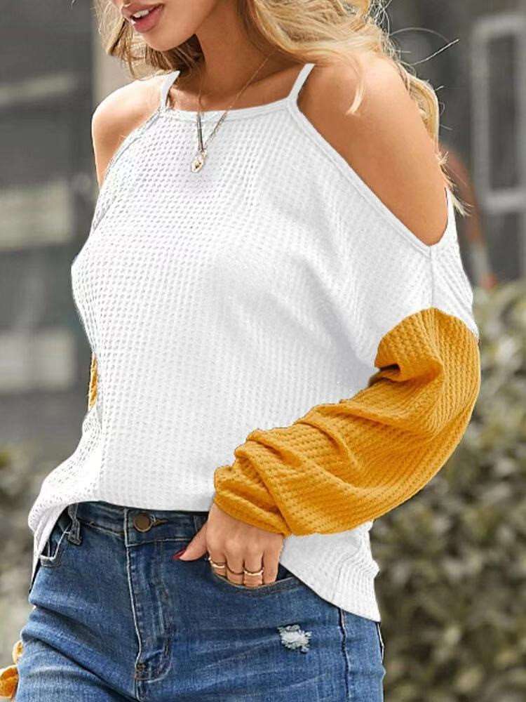 Fashion Casual Gored Off shoulder Vest Long sleeve Knit Sweaters