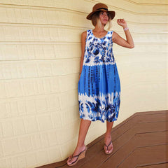 Casual Loose Floral print Round neck Sleeveless Shift Dresses