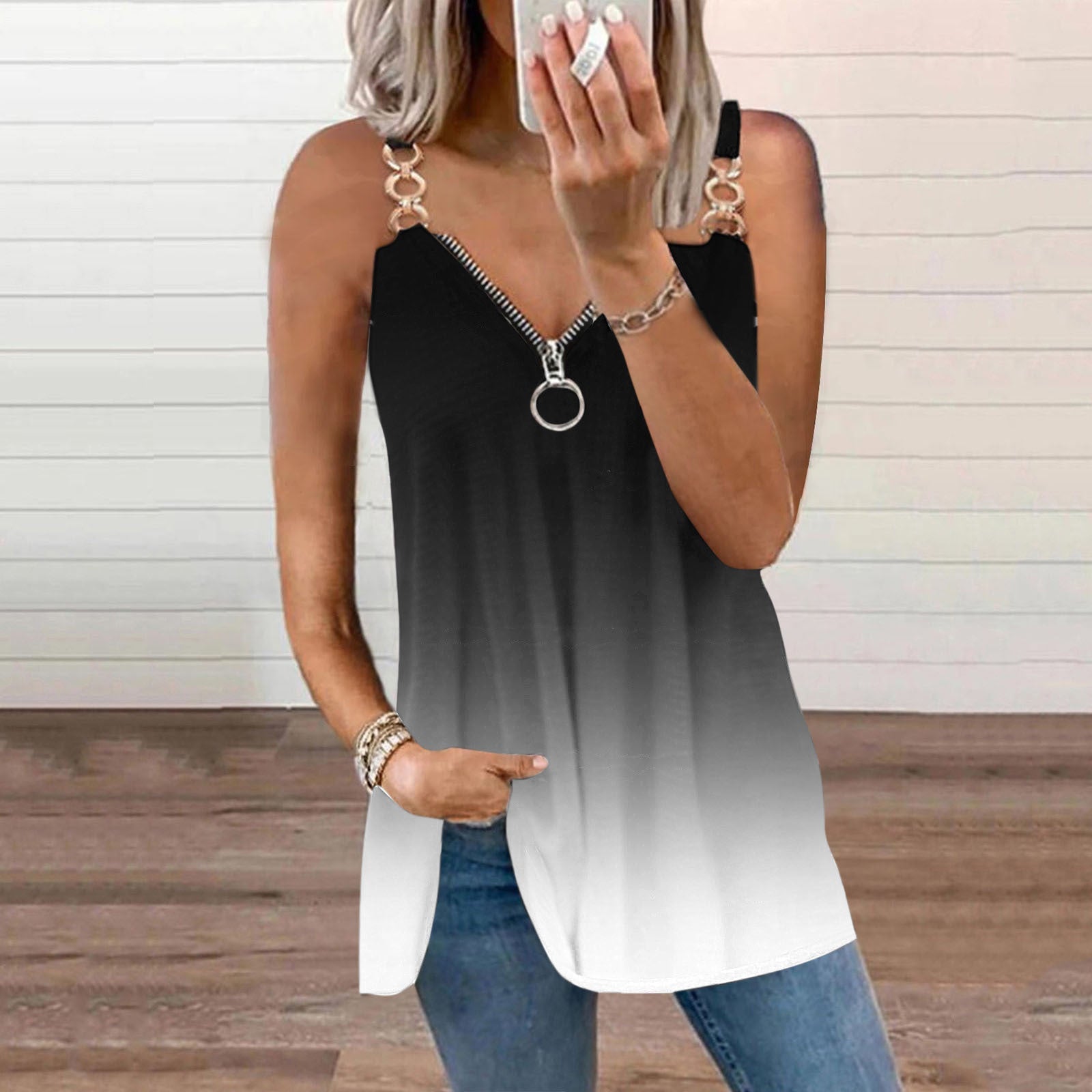 Casual Solid Split Joint V Neck T-Shirts