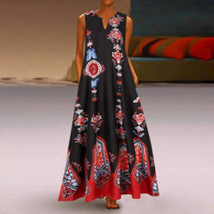 Casual Print V neck Sleeveless Maxi Dresses