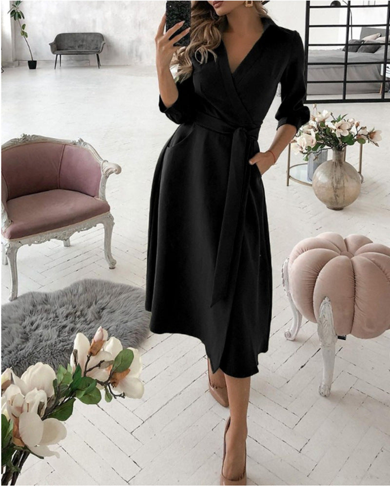 Fashion Long sleeve V-neck printed women's maxi dresses