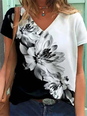 Casual Print V neck Short sleeve T-Shirts