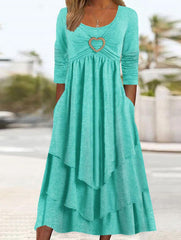 Round neck love design long sleeve maxi dresses a linen dress