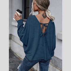 Casual Solid Color Loose Tie Back Drop Shoulder T-Shirts