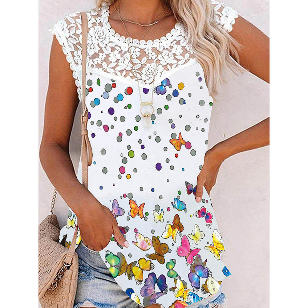 Women chic fashion sleevless lace shirts tops