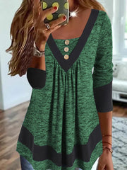 Solid color stitching v-neck long sleeve women's T-shirts