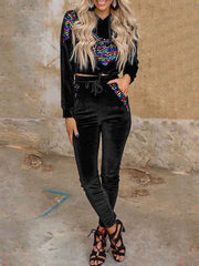 Pleuche Gored print Hoodi Sweatshirts & Pants Suits