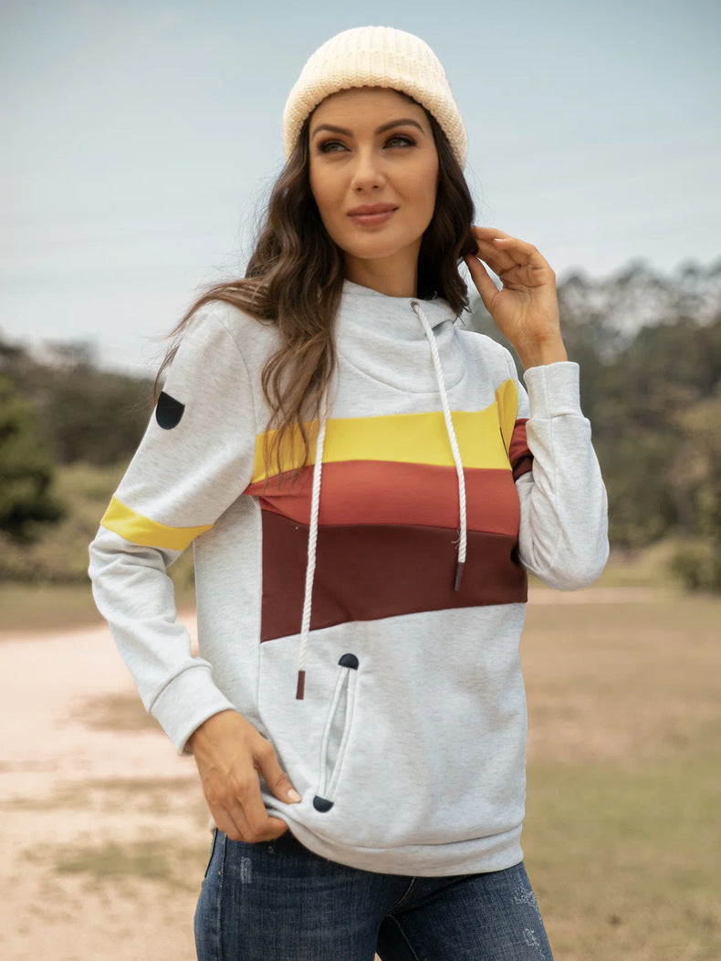 Casual daily hooded loose stitching women's hoodies