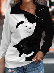 Christmas Printed Long Sleeve Zipper Sweatshirts Women Top