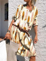 Fashion Casual Print Round neck Long sleeve Maxi Dresses