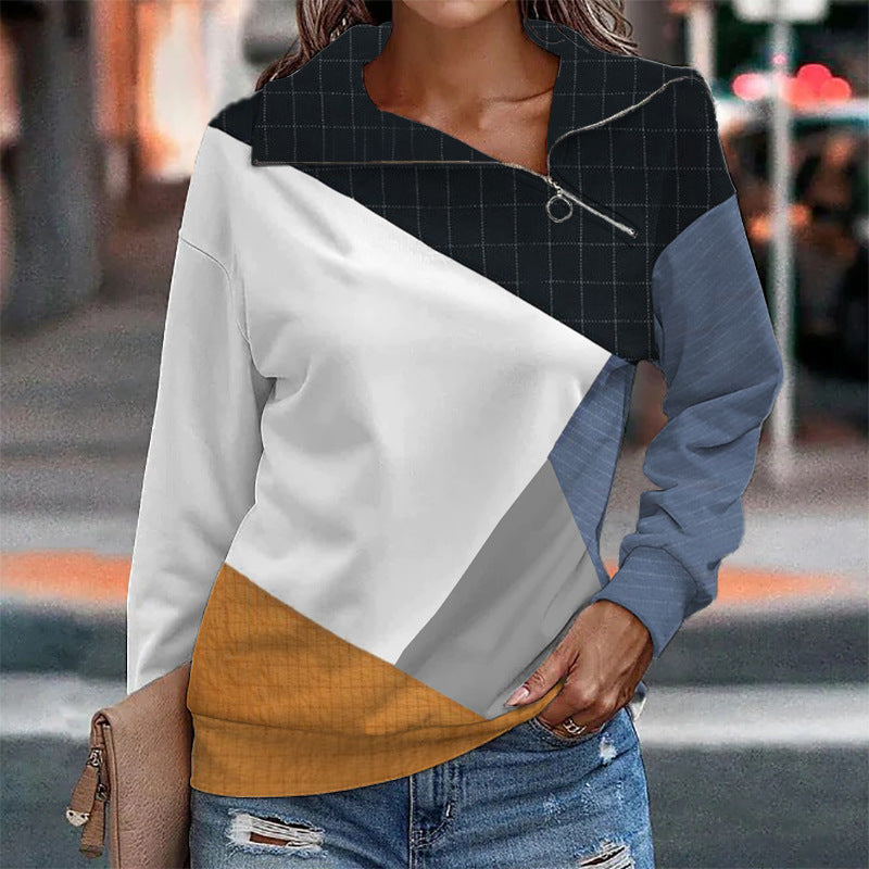 Christmas Printed Long Sleeve Zipper Sweatshirts Women Top