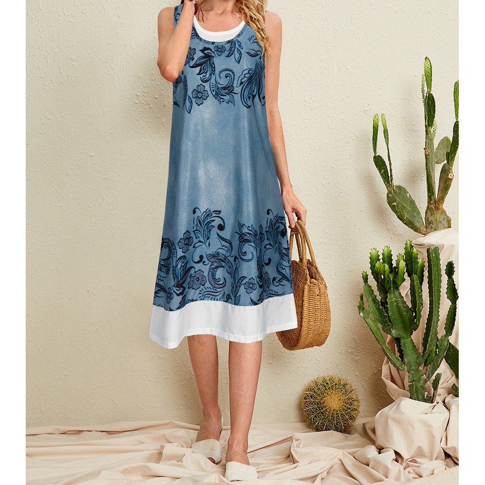 Women's loose sleeveless printed shift dresses