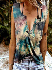 Fashion Print V neck Sleeveless T-Shirts