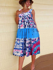 Casual Loose Floral print Round neck Sleeveless Shift Dresses