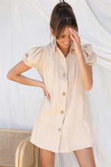 Casual Pure Lapel Short sleeve Shirt Shift Dresses
