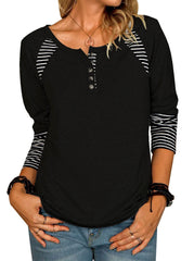 Fashion Long Sleeve Printed Stripe Casual T-Shirts Top