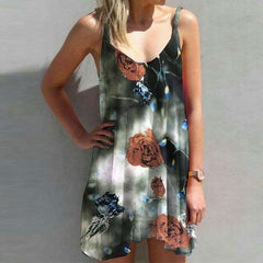 Casual Floral print Round neck Vest Shift Dresses