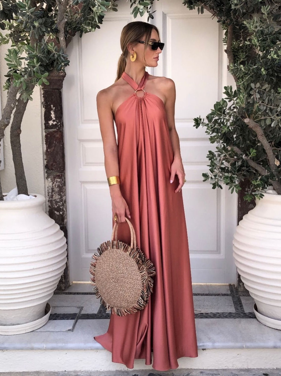 Satin Sling Swing Gown Party Dress Vacation Dresses