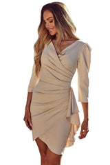 Elegant V neck women Three quarter sleeve Party Dresses