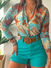 Fashion Print Stand collar Long sleeve Blouses