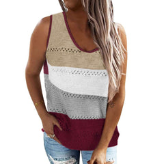 Casual Stripe Hollow out Round neck Knit Vests