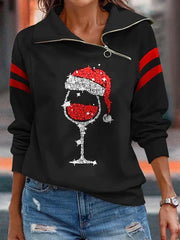 Christmas Printed Long Sleeve Zipper Sweatshirts Women Top