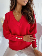 Pure V neck Long sleeve Knit Sweaters