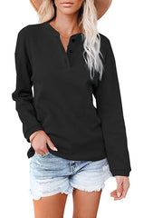 Women's V-neck solid color long-sleeved top T-shirts